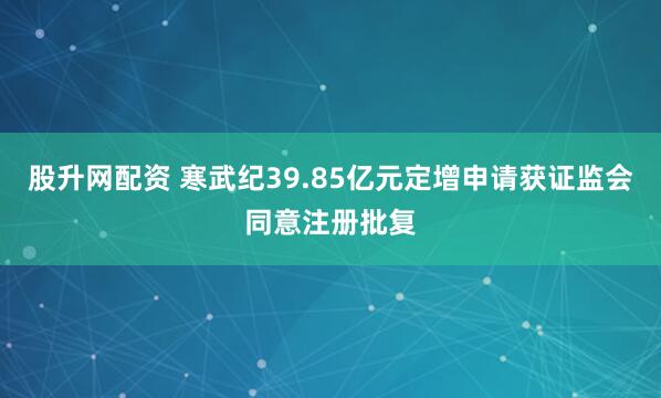 股升网配资 寒武纪39.85亿元定增申请获证监会同意注册批复